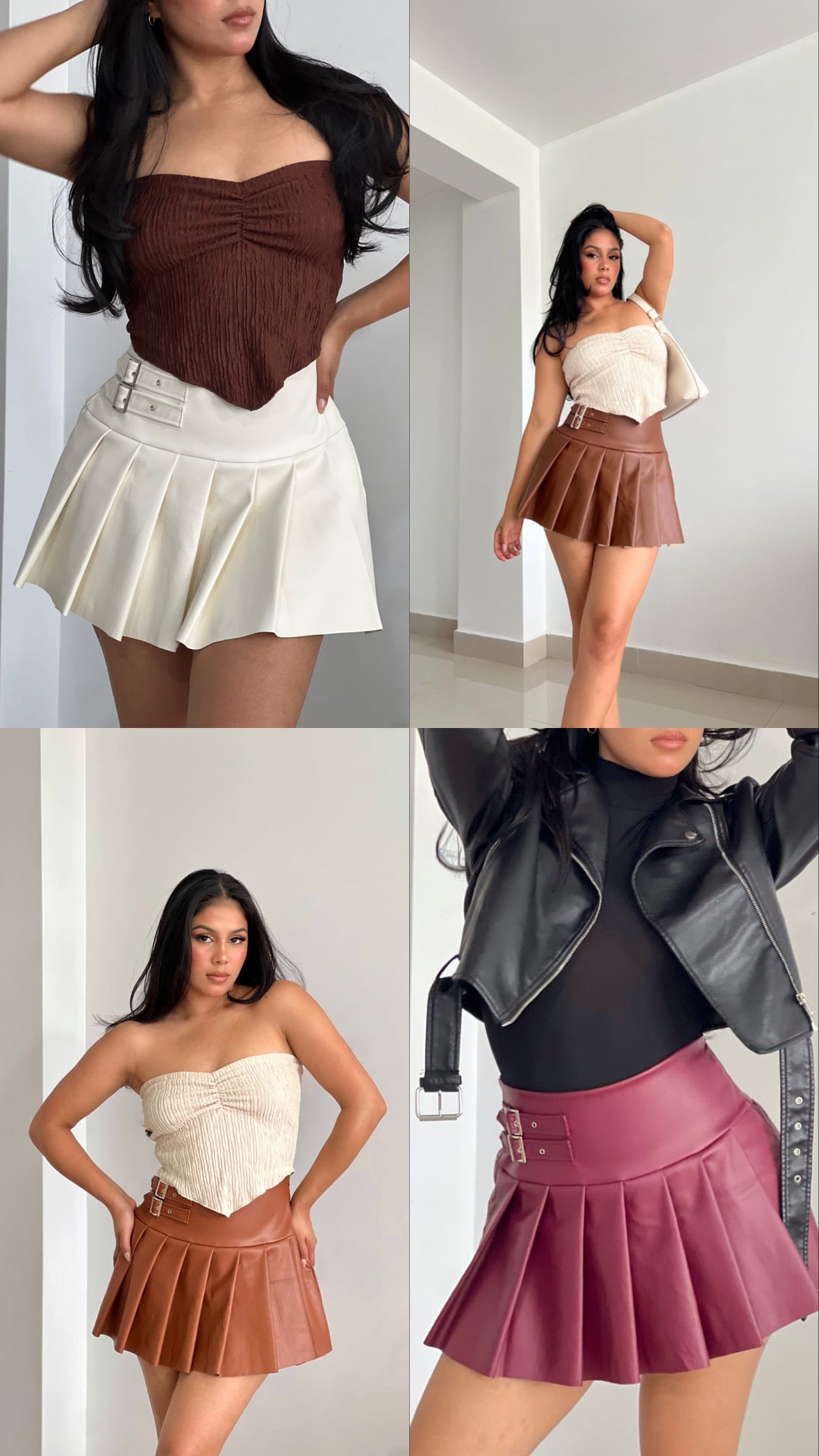 Faldashort plisada cuerina Emilia