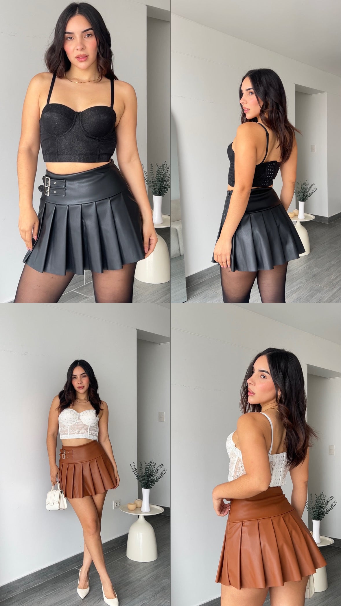Faldashort plisada cuerina Emilia