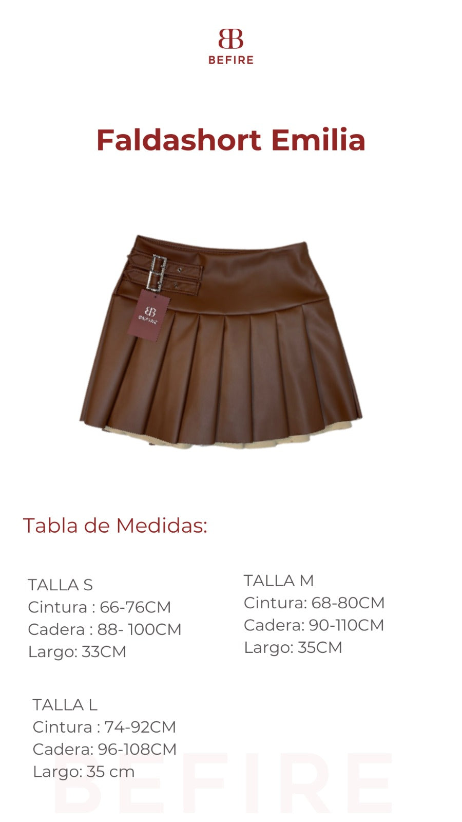 Faldashort plisada cuerina Emilia