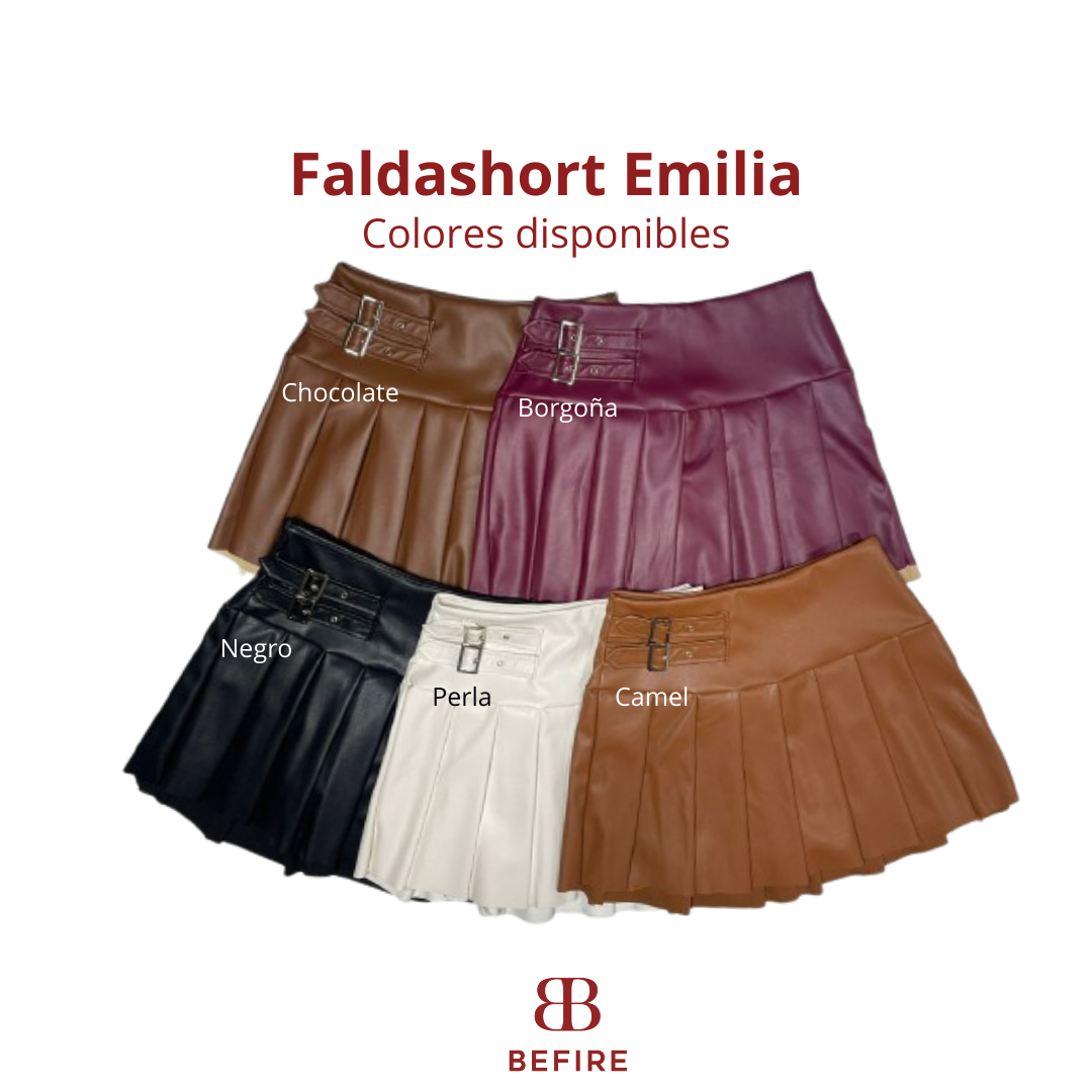 Faldashort plisada cuerina Emilia